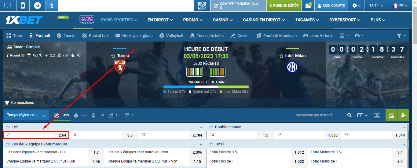 Image de type de pari 1xBet Image de type de pari 1xBet