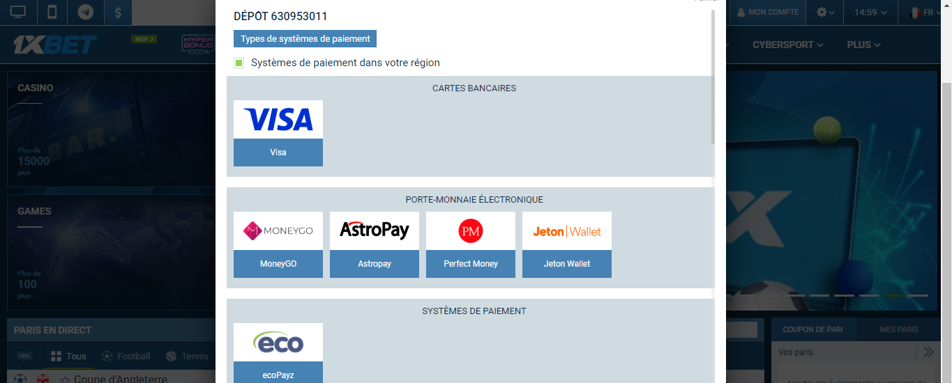 Image de 1xBet méthodes de paiement Image de 1xBet méthodes de paiement