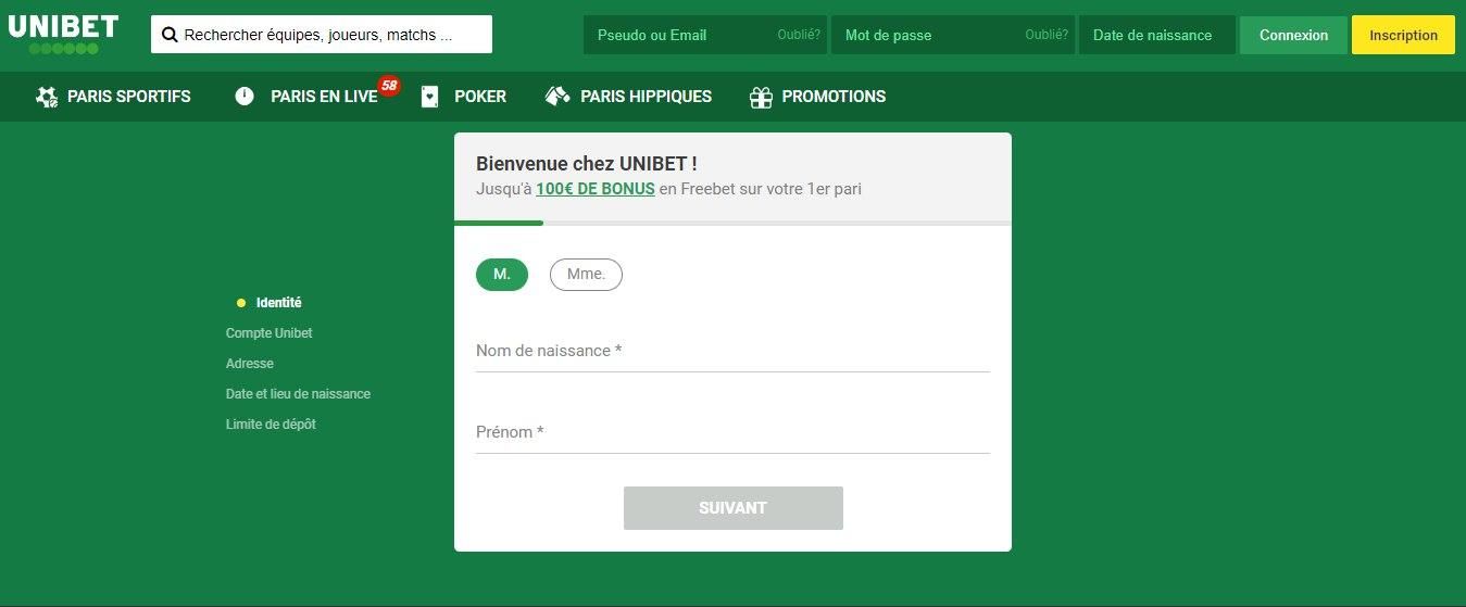 Processus d’inscription pour les Paris Sportifs de Unibet au Sénégal