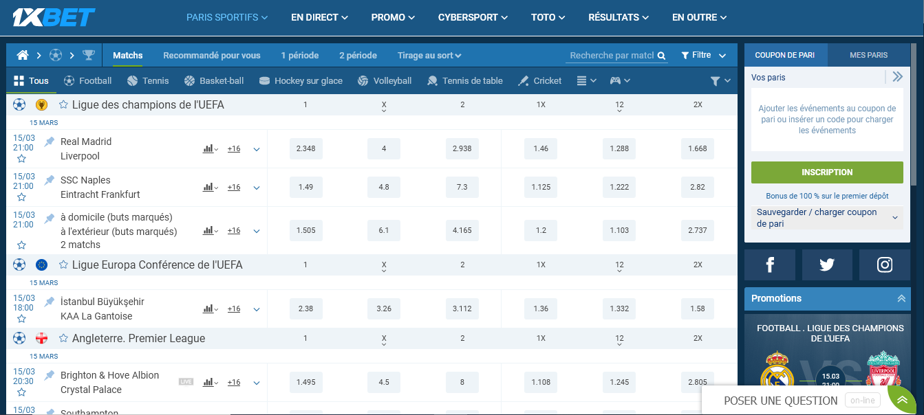 Paris en Direct et Streaming en Direct des Paris Sportifs de 1xBet Paris en Direct et Streaming en Direct des Paris Sportifs de 1xBet