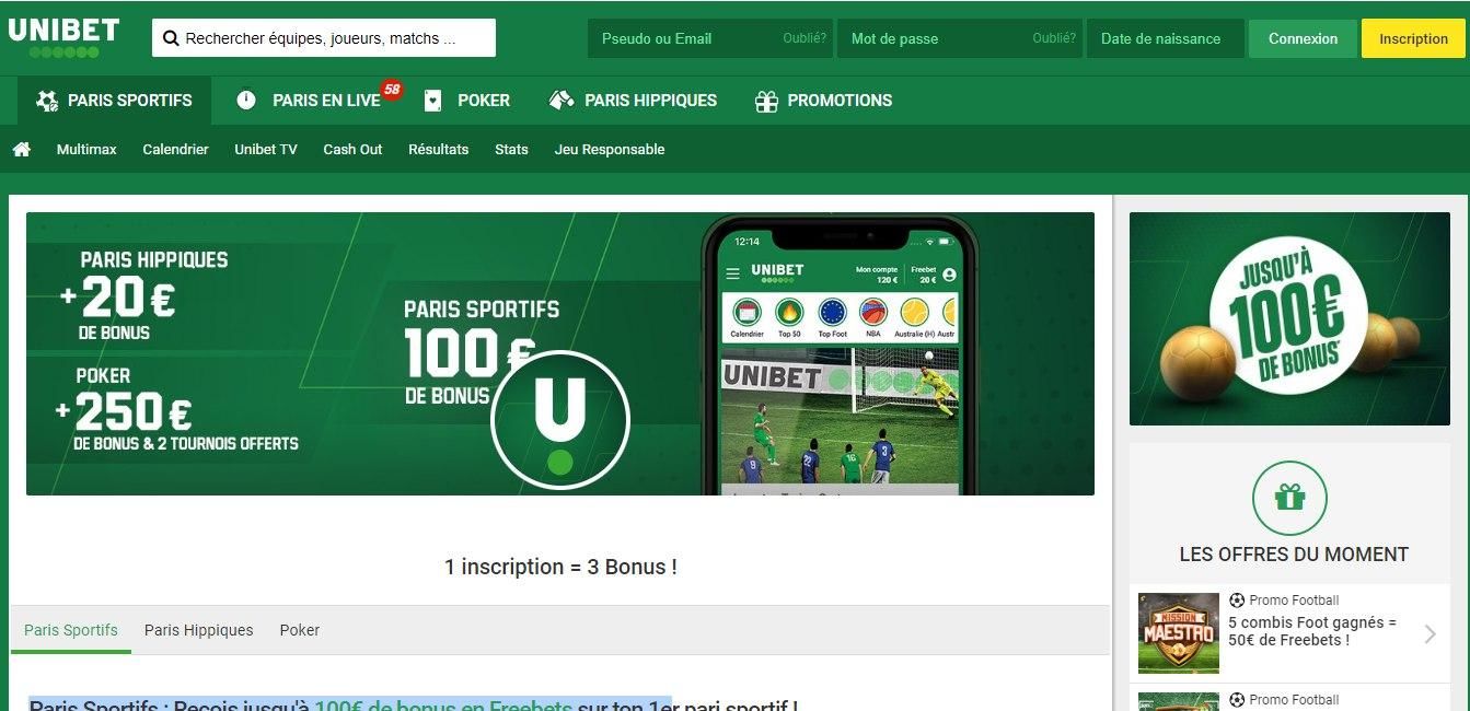 Processus de connexion pour les Paris Sportifs de Unibet au Sénégal