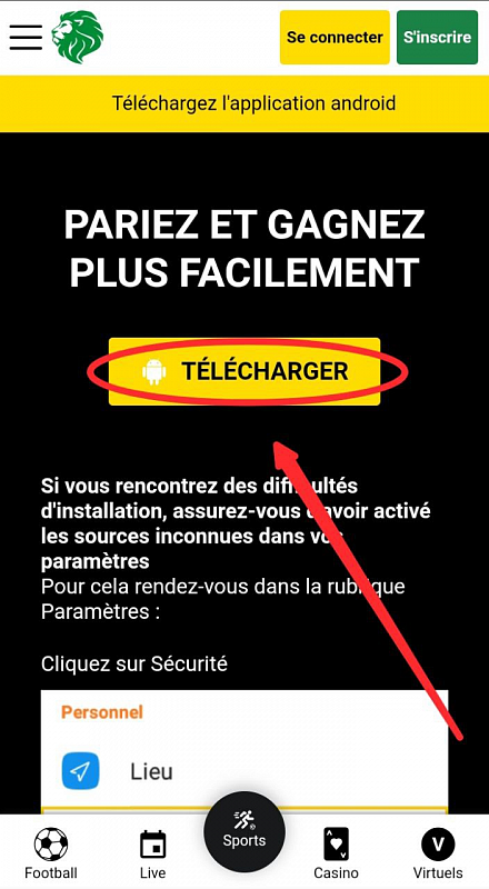 Image du téléchargement et d’installation de l’application Sunubet Sénégal 3