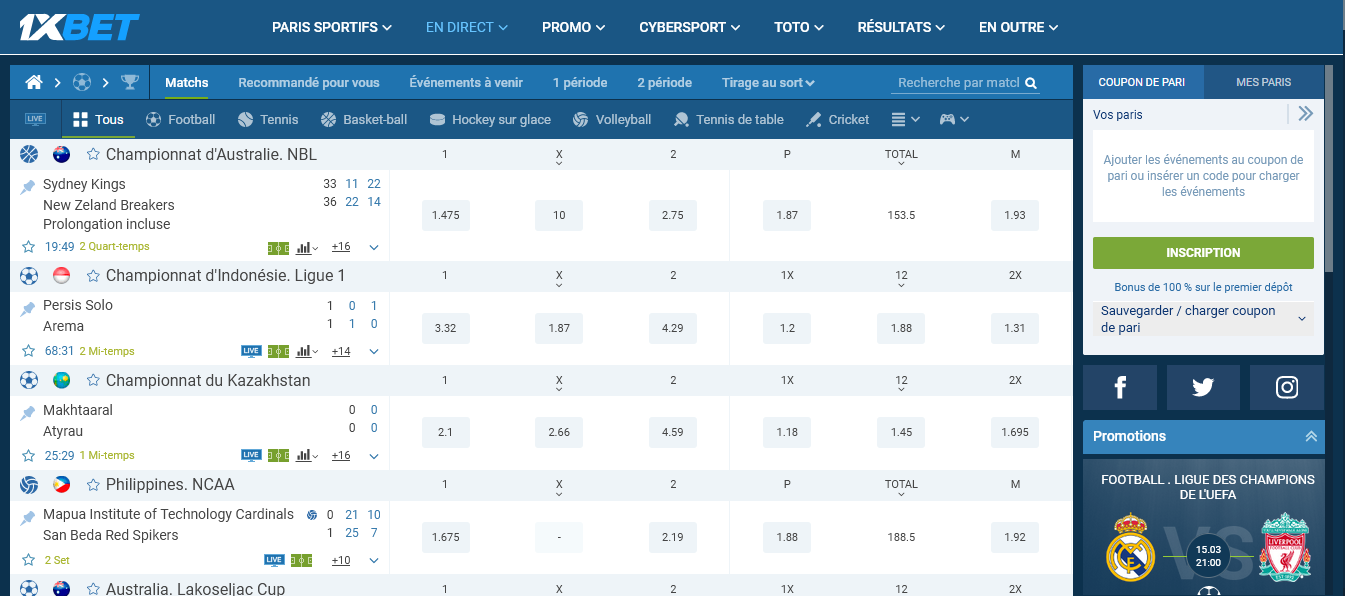 Caractéristiques des Paris Sportifs de 1xBet Caractéristiques des Paris Sportifs de 1xBet
