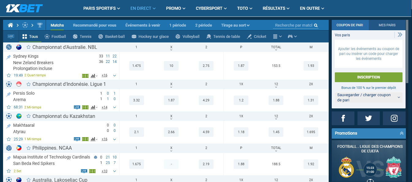 Caractéristiques des Paris Sportifs de 1xBet