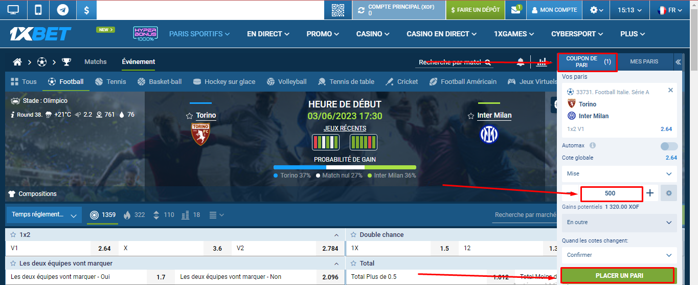 Image de 1xBet validation de mise